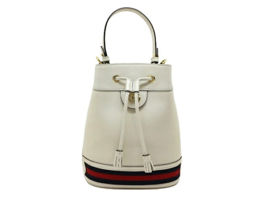 Gucci Ophidia Bucket Bag Shoulder Handbag Drawstring White Leather